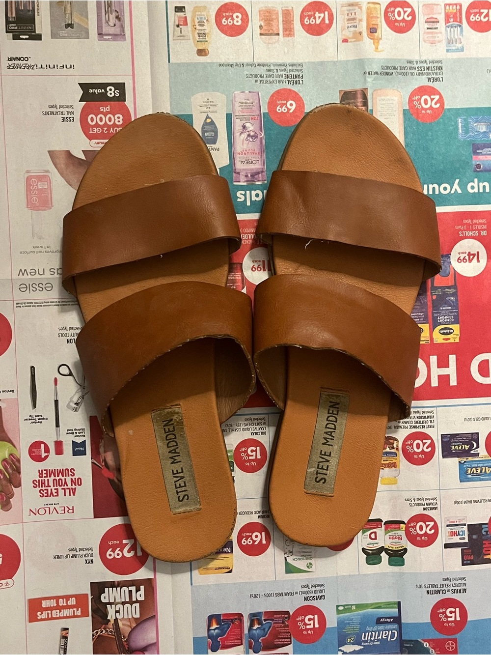 Steve Madden Cognac Double-Strap Slide Sandals